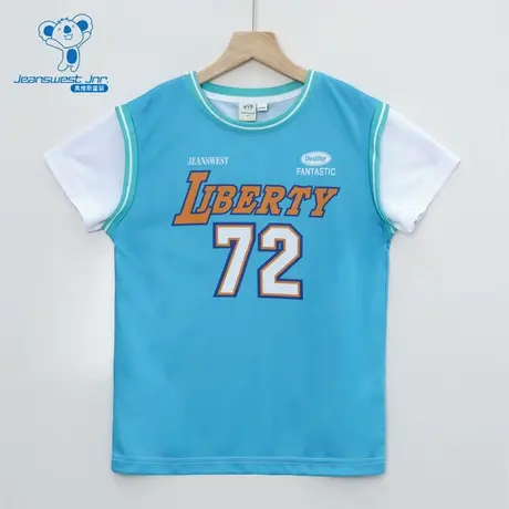 JJ真维斯男童夏季款72号球衣运动风短袖休闲T恤套头衫上衣图片