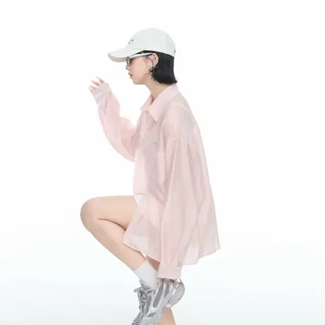 2025春秋新款纯色肌理感物理防晒衬衫女宽松休闲轻薄衬衫外套上衣图片