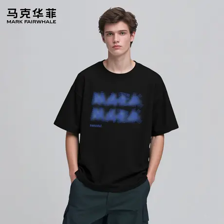 马克华菲 deer 美式重影印花短袖t恤男款夏季新款黑色纯棉体恤女商品大图