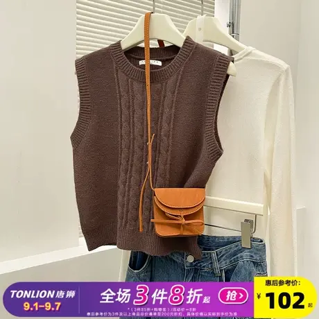 唐狮2025秋冬毛衣女绞花设计圆领套头马甲外穿高级感百搭休闲背心商品大图