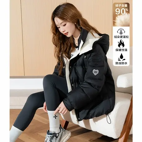 【防水】唐狮2024冬装小众带帽款羽绒服女短款90绒网红风外套休闲商品大图