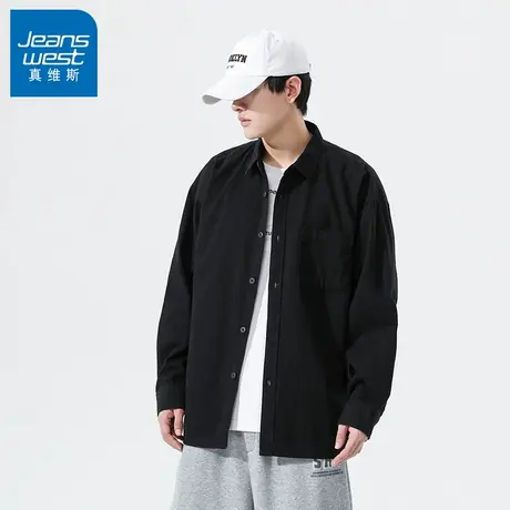 N5真维斯男士长袖衬衫2025新款秋季时尚潮流宽松外套男生休闲衬衣图片
