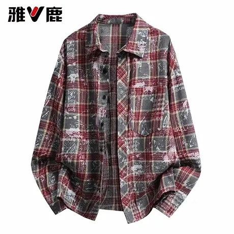雅鹿2026春秋季新款时尚潮牌印花长袖衬衫男青年泼墨字母衬衣外套图片
