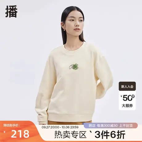 播冬季新款休闲宽松印花罗纹下摆套头圆领卫衣女DDP4VD4272商品大图