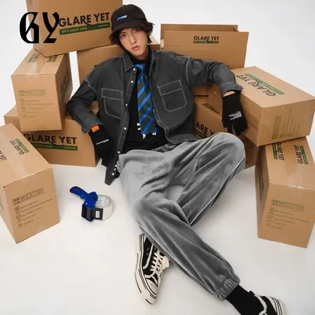 雅戈尔奥莱 GY男装男士裤子秋冬青年时尚丝绒加厚休闲束脚长裤商品大图