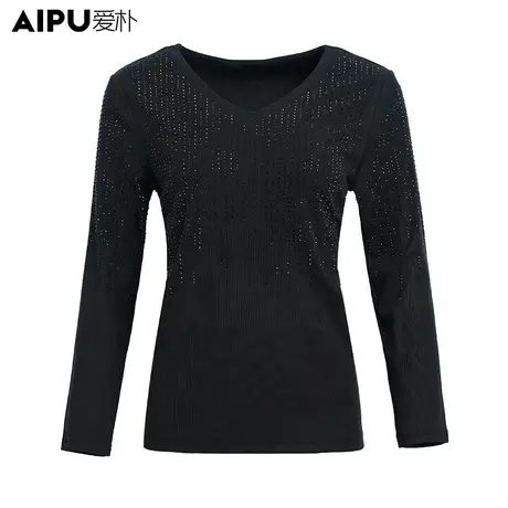 爱朴【直播专享】微胖mm显瘦烫钻上衣梨形身材穿搭时尚修身打底衫商品大图