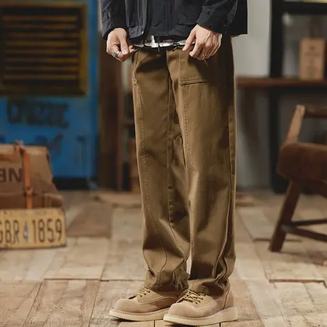 美式百搭男士工装裤潮流纯棉精梳大斜棉宽松水洗大码潮流工装裤商品大图