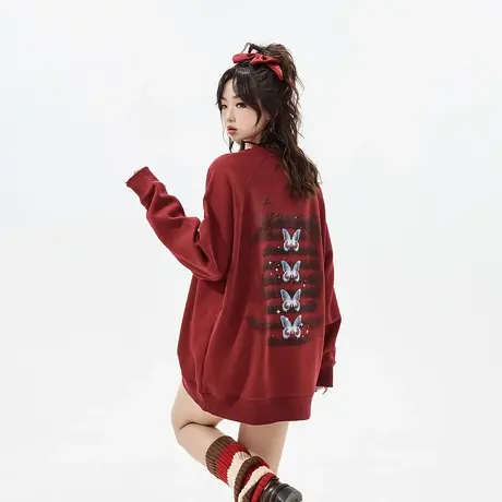 YEP复古套头无帽加绒卫衣女秋冬2023年新款潮牌宽松oversize上衣图片