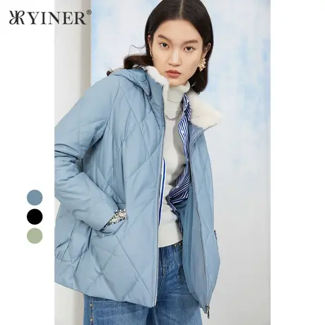 YINER音儿商场同款女装2021冬季新款时尚气质纯色羊皮羽绒商品大图