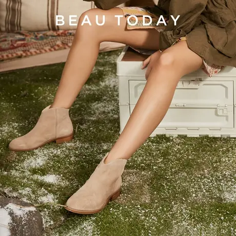BeauToday踝靴女2023新款冬瘦瘦靴小短靴BT复古美拉德靴子马丁靴商品大图