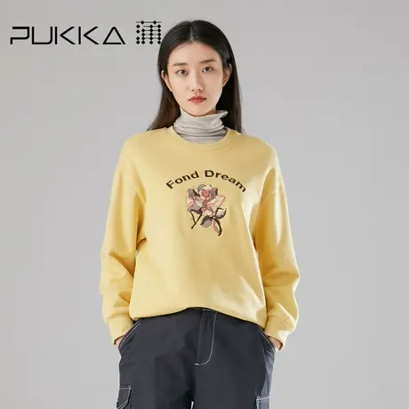 蒲PUKKA 女装纯棉套头衫秋冬装设计感绣花卫衣女商场同款图片