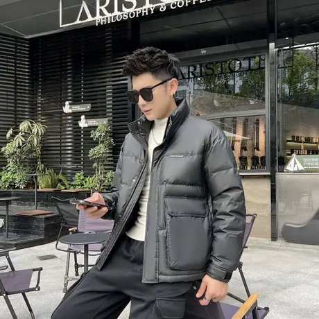 轻薄羽绒服男冬季2023新款立领防寒工装大口袋潮男冬款白鸭绒外套图片