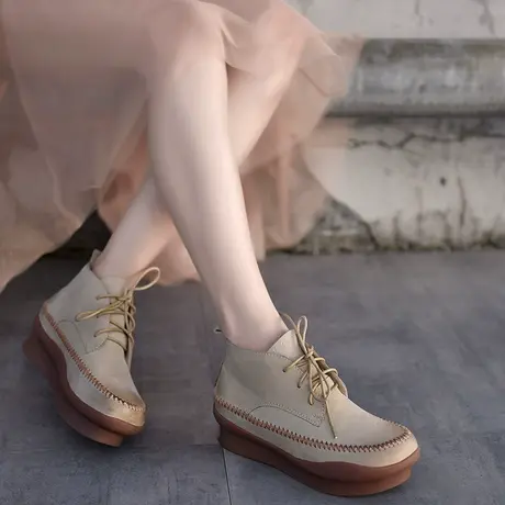 Artmu阿木原创新款厚底短靴马丁靴防水台裸靴松糕靴子真皮高帮鞋图片