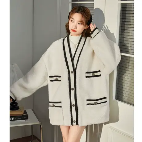 唐狮仿羊羔绒外套女超好看秋冬开衫时尚百搭夹克上衣ins潮短外套图片