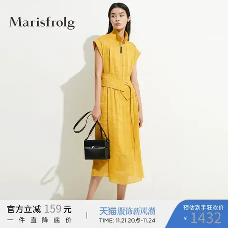 【亚麻系列】玛丝菲尔亚麻女装夏季新款黄色针织两件套连衣裙图片