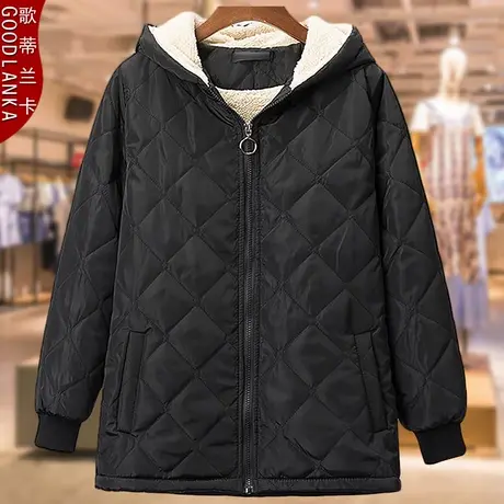 加大码中老年女装秋冬棉袄宽松洋气妈妈装加厚羊羔绒连帽棉衣外套商品大图