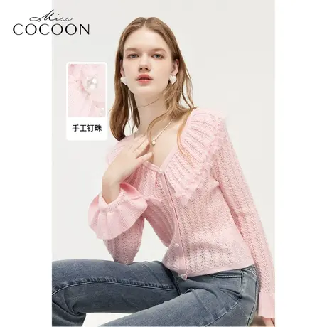 MISSCOCOON薄款镂空上衣24春新款女长袖娃娃领针织衫商品大图