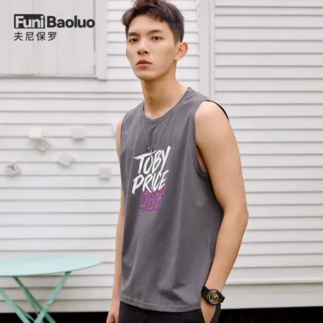 背心男外穿夏季纯棉无袖T恤宽松坎肩跨栏运动汗衫青年学生个性潮商品大图