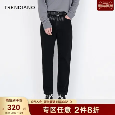 TRENDIANO潮牌新款牛仔裤男士黑色直筒裤宽松修身小脚长裤商品大图