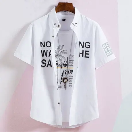 男士短袖衬衫休闲夏季白色半袖衬衣韩版潮流帅气夏装中学生上衣服商品大图