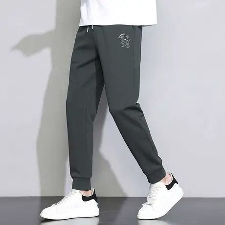长裤子男韩版潮流春夏季休闲运动裤九分抽绳小脚束脚小熊卫裤百搭商品大图