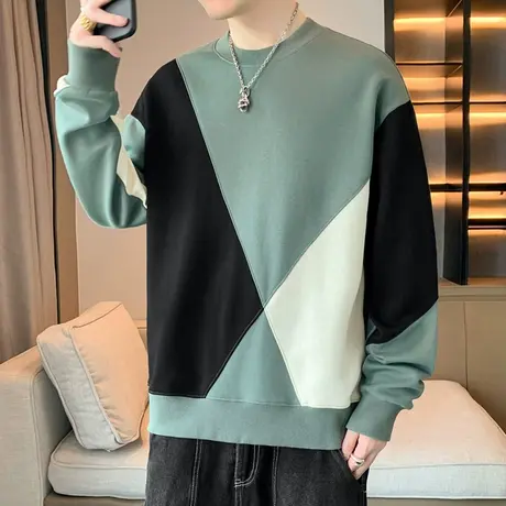 圆领卫衣男士秋季新款潮流宽松休闲套头衫外套拼接长袖T恤男上衣商品大图