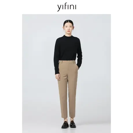 Yifini/易菲保暖磨毛抓绒烟管裤女春秋新款显瘦直筒九分裤子商品大图
