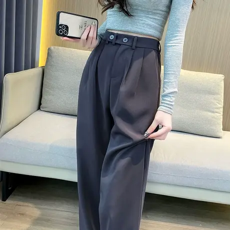 西装阔腿裤女2023新款春秋高腰显瘦垂感直筒裤小个子休闲黑色西裤商品大图