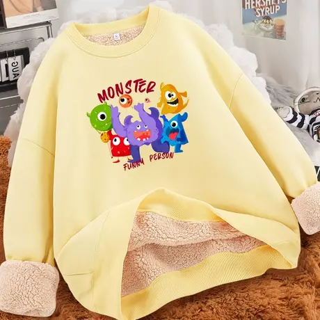 今年流行加绒卫衣女秋冬羊羔绒加厚保暖外套2023新款冬季圆领上衣商品大图