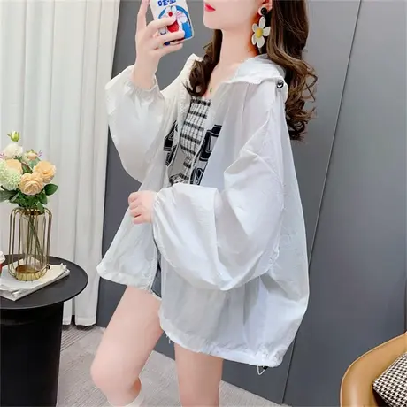 宽松慵懒风连帽防晒衣外套少女2023新款夏季洋气学生薄款开衫上衣商品大图