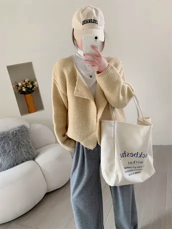 设计感双扣针织开衫女2023年新款秋季宽松洋气日系小清新毛衣外套商品大图