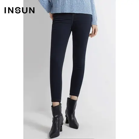 INSUN恩裳线上专选冬季撞色线弹力百搭牛仔休闲裤图片
