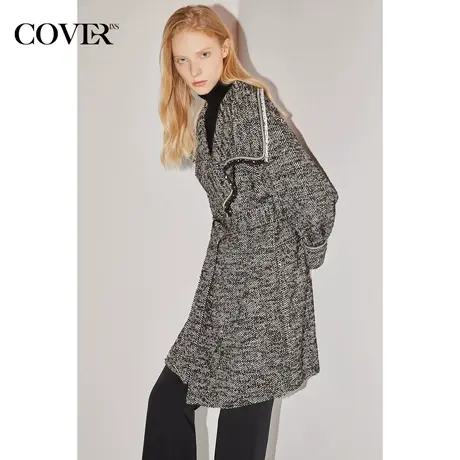 COVER冬季不对称荡领羊毛双面呢短外套商品大图