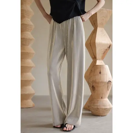 弥古冰丝阔腿裤女夏季三宅褶皱裤子薄款高级垂感拖地裤凉凉裤长裤商品大图