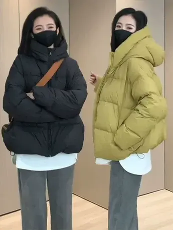 2023年新款羽绒服女韩版小个子面包服短款连帽白鸭绒加厚冬季外套图片