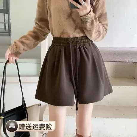 抽绳显腿高腰大码裤女2023秋冬新款松紧腰毛呢短裤外穿打底靴裤商品大图