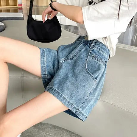 牛仔短裤女2025年夏季薄款高腰a字宽松显瘦小个子遮肉阔腿热裤潮商品大图