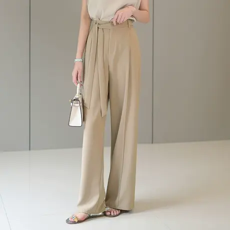 高腰阔腿裤女夏薄款卡其色宽松直筒高级垂坠感西装裤拖地休闲长裤商品大图