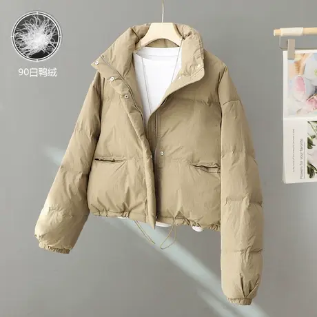 小众纯色立领羽绒服女款2023年冬季小个子新款短款白鸭绒时尚外套图片