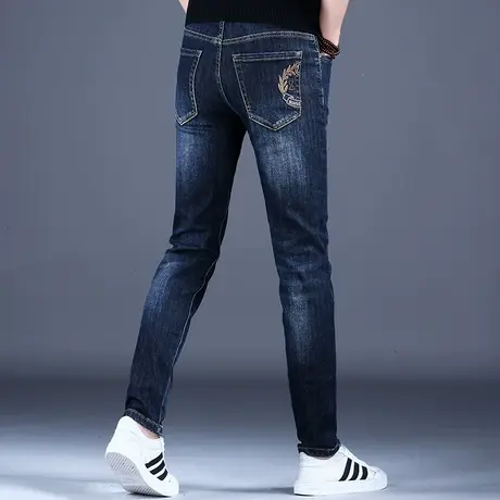 2023秋冬新款牛仔裤男蓝色修身小脚弹力百搭高端潮牌男款休闲刺绣商品大图