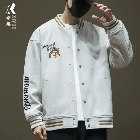510g麂皮绒夹克外套男秋冬潮牌重磅刺绣棒球服宽松大码男士外衣潮商品大图