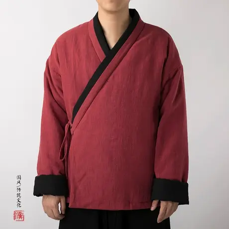 中式青年汉服男士棉衣复古加厚棉麻外套冬季民族风棉袄保暖唐装商品大图