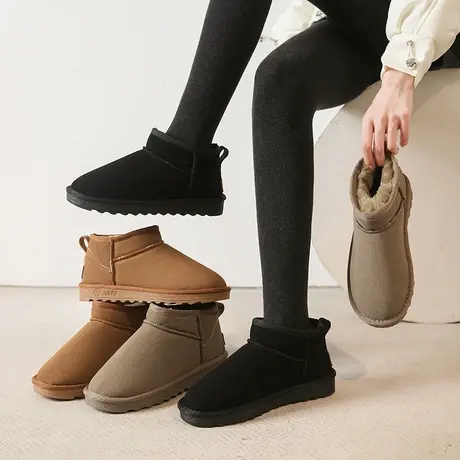 网红雪地靴女加绒加厚棉鞋2023冬季新款厚底防滑保暖短筒东北靴子图片