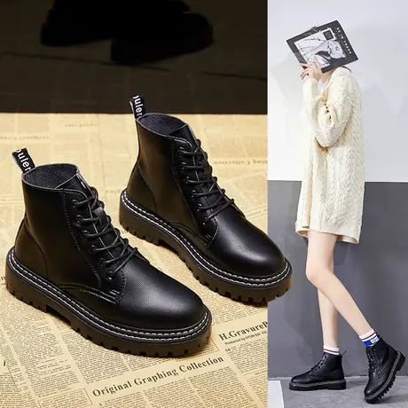马丁靴女英伦风2023秋冬新款学生百搭厚底机车靴子女短靴网红单靴图片