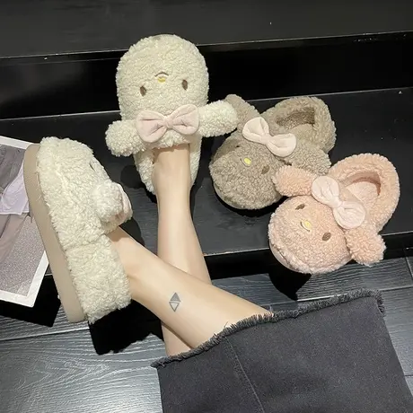 卡通毛绒棉拖鞋女包跟家用秋冬季居家室内保暖防滑可爱包头可外穿商品大图
