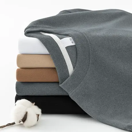 300g重磅双面德绒t恤男长袖秋冬加绒保暖内搭打底衫秋衣纯色小衫商品大图