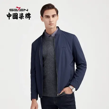 柒牌清仓夹克男2021秋季商务休闲爸爸百搭立领暗条纹男装茄克外套商品大图