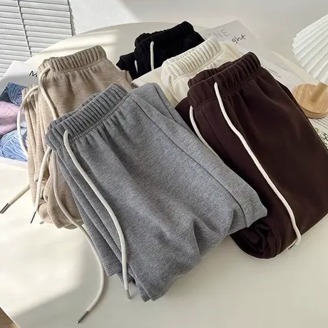 2023年新款休闲直筒阔腿裤女冬季加厚加绒高腰宽松运动拖地长裤潮图片