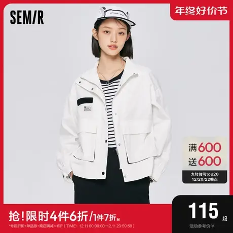 森马外套女立领抽绳夹克帅气春秋宽松时尚撞色上衣小个子简约时尚图片