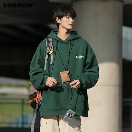 VIISHOW重磅简约男生字母卫衣男潮牌连帽春秋款美式复古大码上衣商品大图